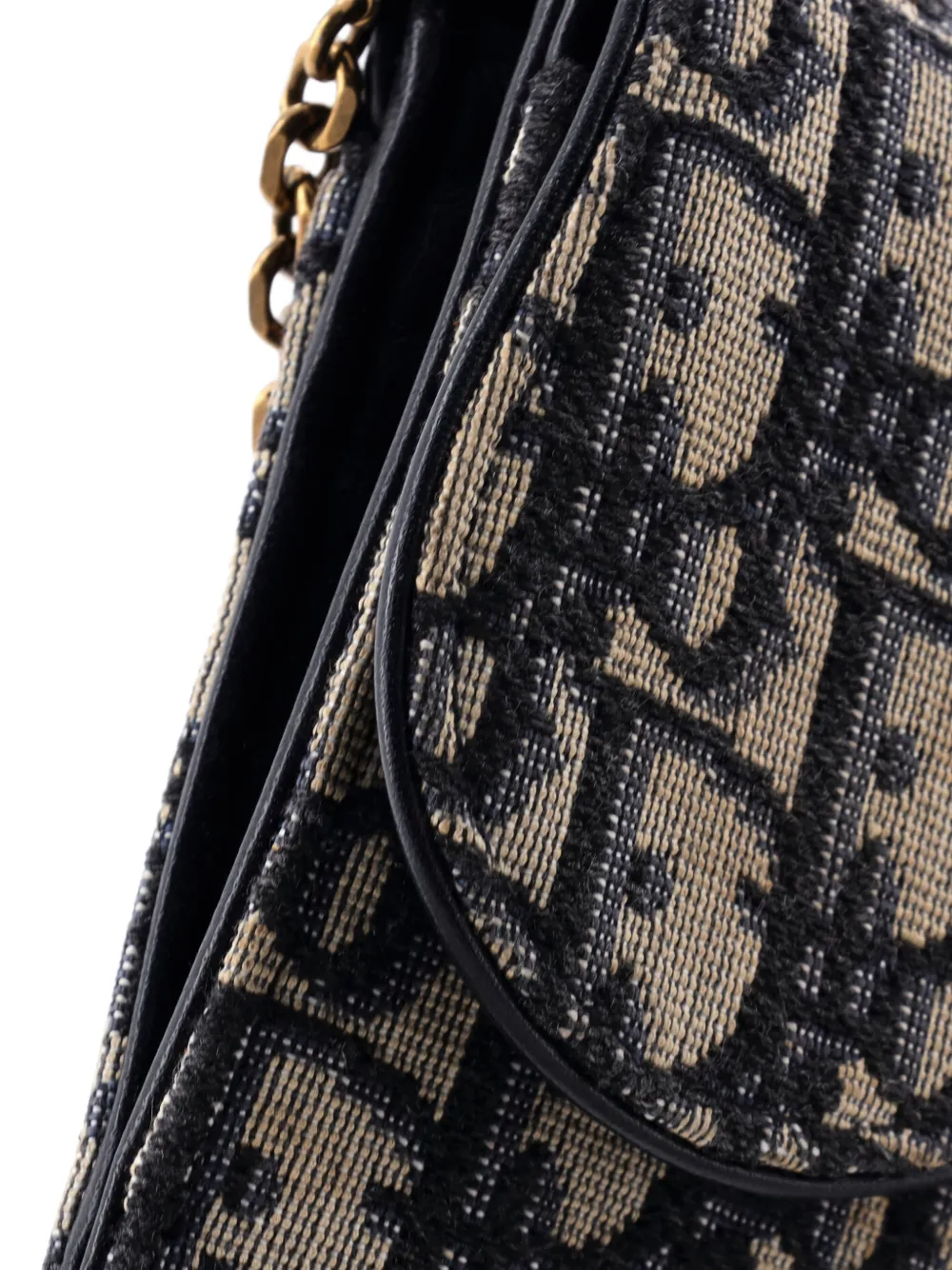 Pre-owned Dior Saddle Chain Wallet Oblique Canvas Crossbody Bag In Blue