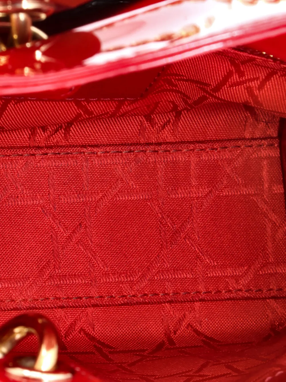 Pre-owned Dior Lady  Chain Bag Cannage Quilt Patent Mini Satchel In Red