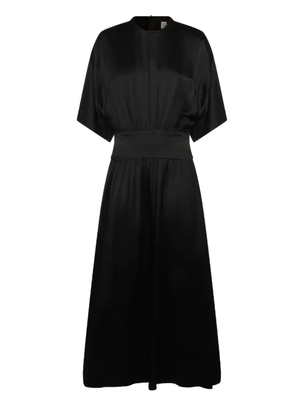toteme maxi dress Toteme Draped Satin Maxi Dress in Taupe