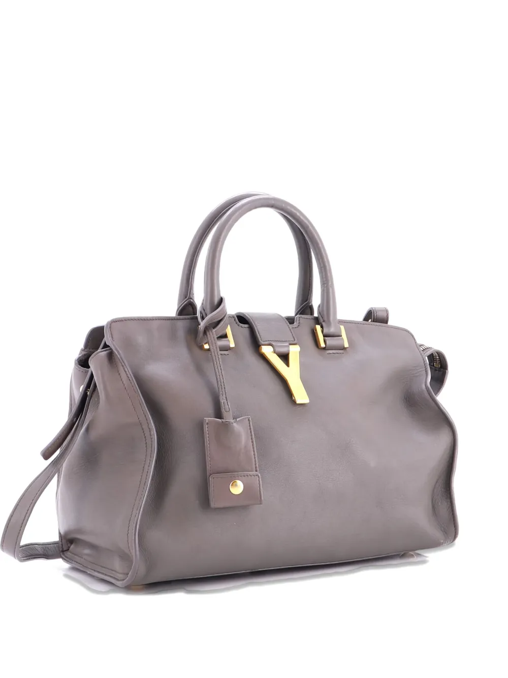 Pre-owned Saint Laurent Classic Y Cabas Leather Small Satchel In Gray