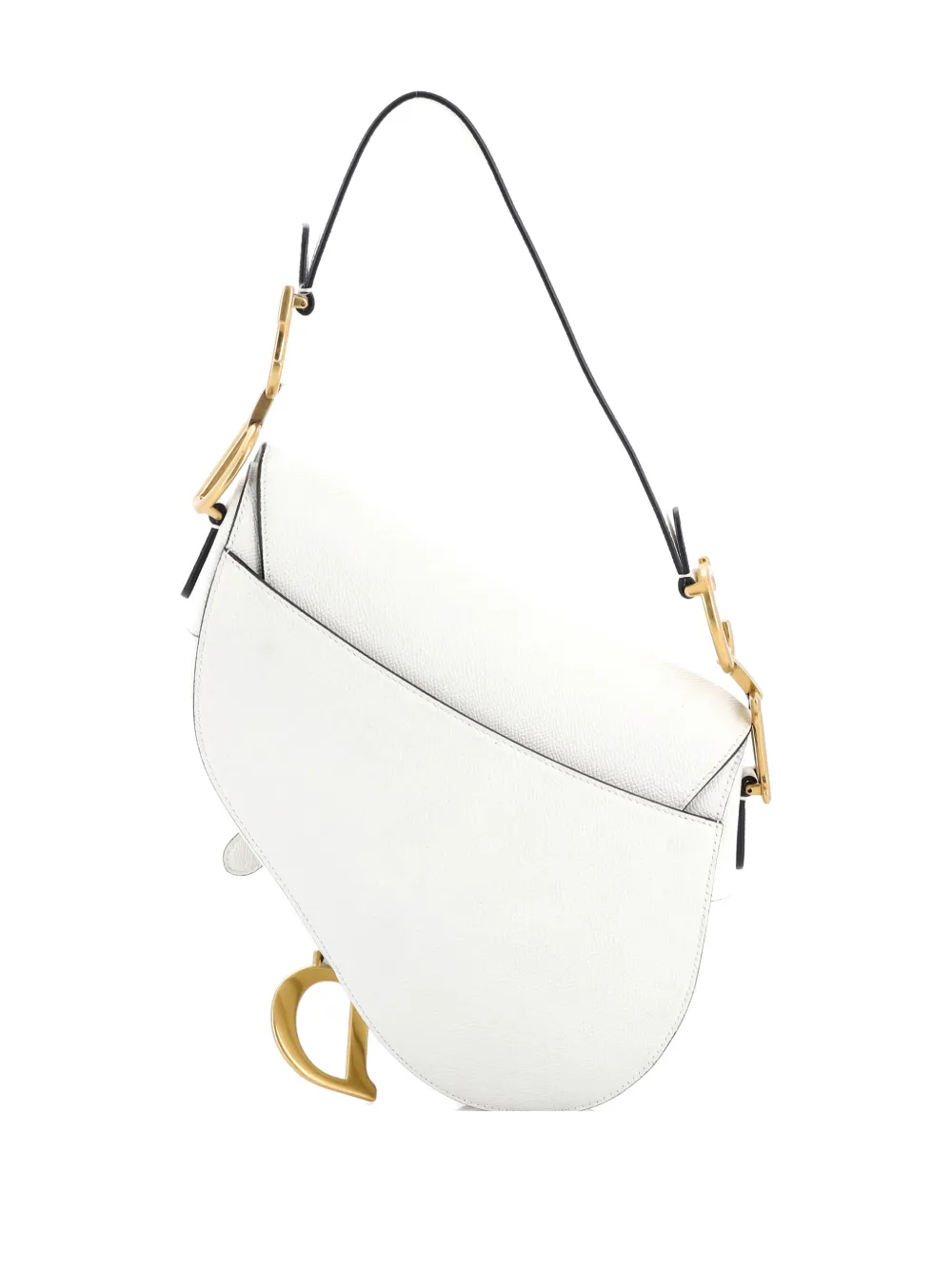 Pre-owned Dior Saddle Handbag With Strap Leather Medium Shoulder Bag In White