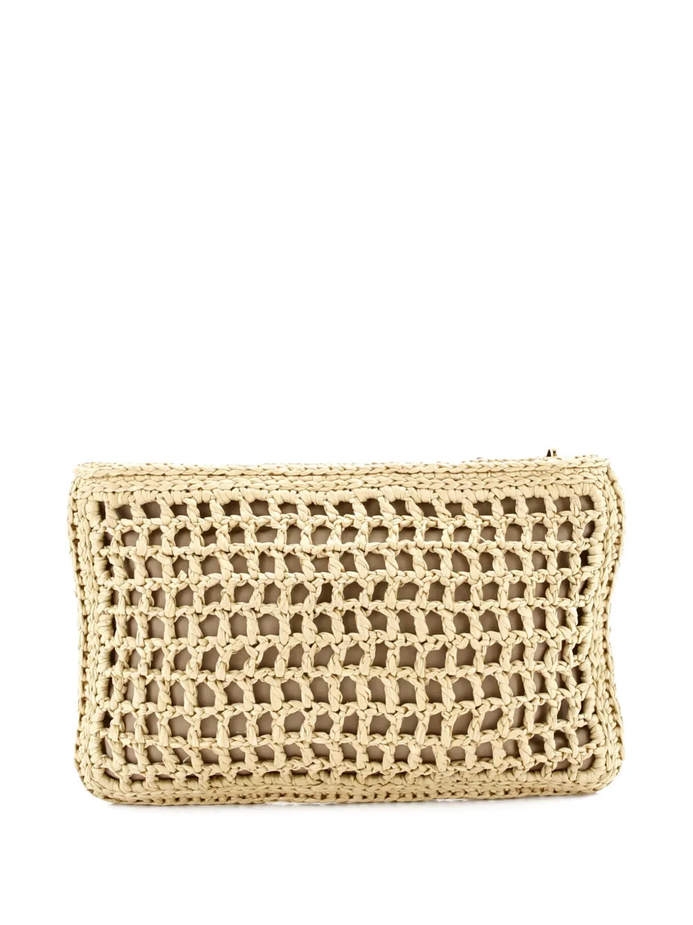 Pre-owned Prada Triangle Logo Zip Raffia Clutch Bag In Neutral