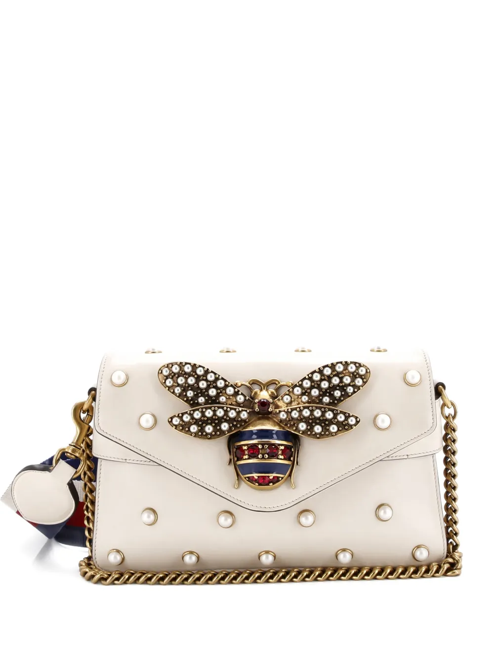 Gucci Pre-Owned Broadway Pearly Bee Embellished Leather Mini shoulder bag - Toni neutri