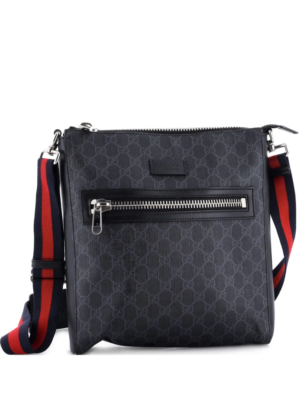 Gucci Pre-Owned Web Strap Front Zip Messenger Bag GG Coated Canvas Medium crossbody bag - Nero