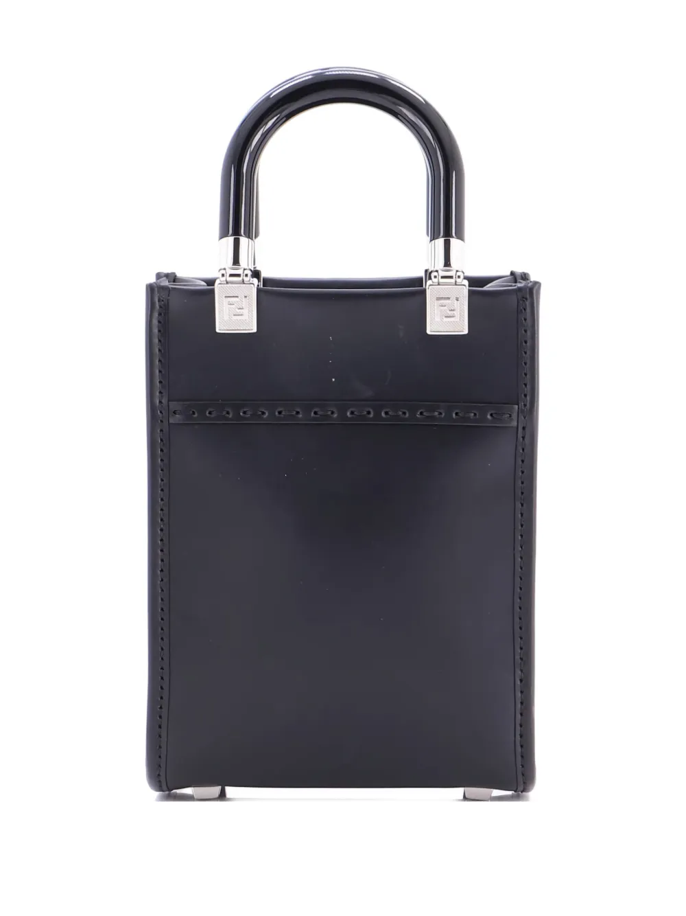 Pre-owned Fendi Sunshine Shopper Tote Leather Mini Crossbody Bag In Black