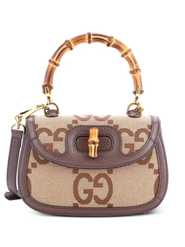 Gucci Pre-Owned Bamboo 1947 Top Handle Bag Jumbo GG Canvas Small