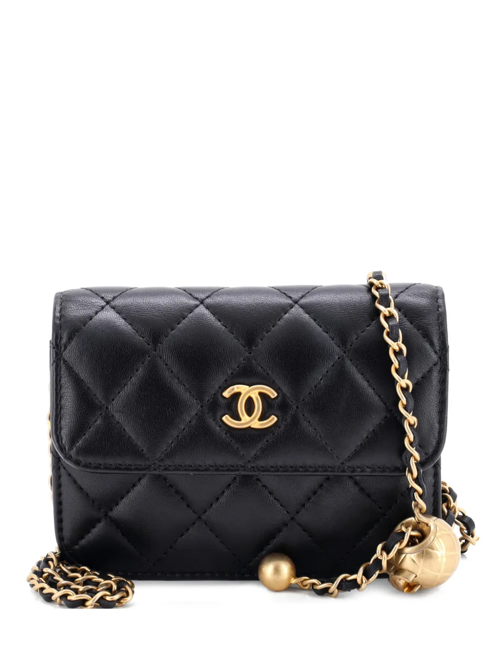 CHANEL Pre-Owned Pearl Crush Flap Clutch with Chain Quilted Lambskin Mini crossbody bag - Nero