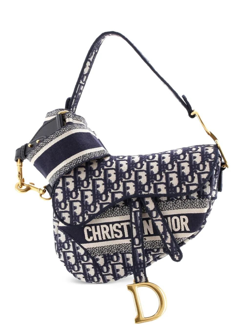 Christian Dior Pre-Owned Saddle Handbag Logo Embroidered Oblique Canvas Medium shoulder bag - Blu