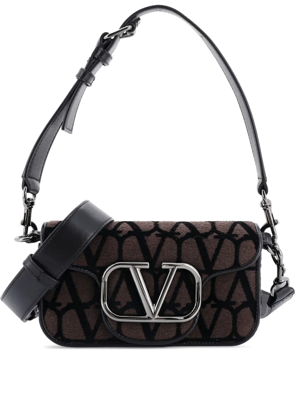 Valentino Garavani Pre-Owned VLogo Loco Flap Shoulder Bag Toile Iconograph Fabric Small hobo bag - Marrone