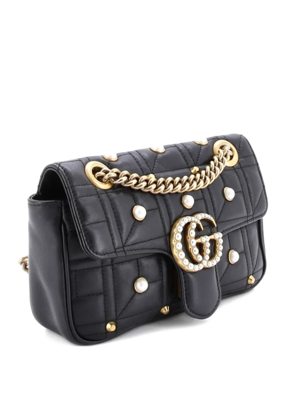 Gucci Pre-Owned Pearly GG Marmont Flap Bag Embellished Matelasse Leather Mini shoulder bag - Nero