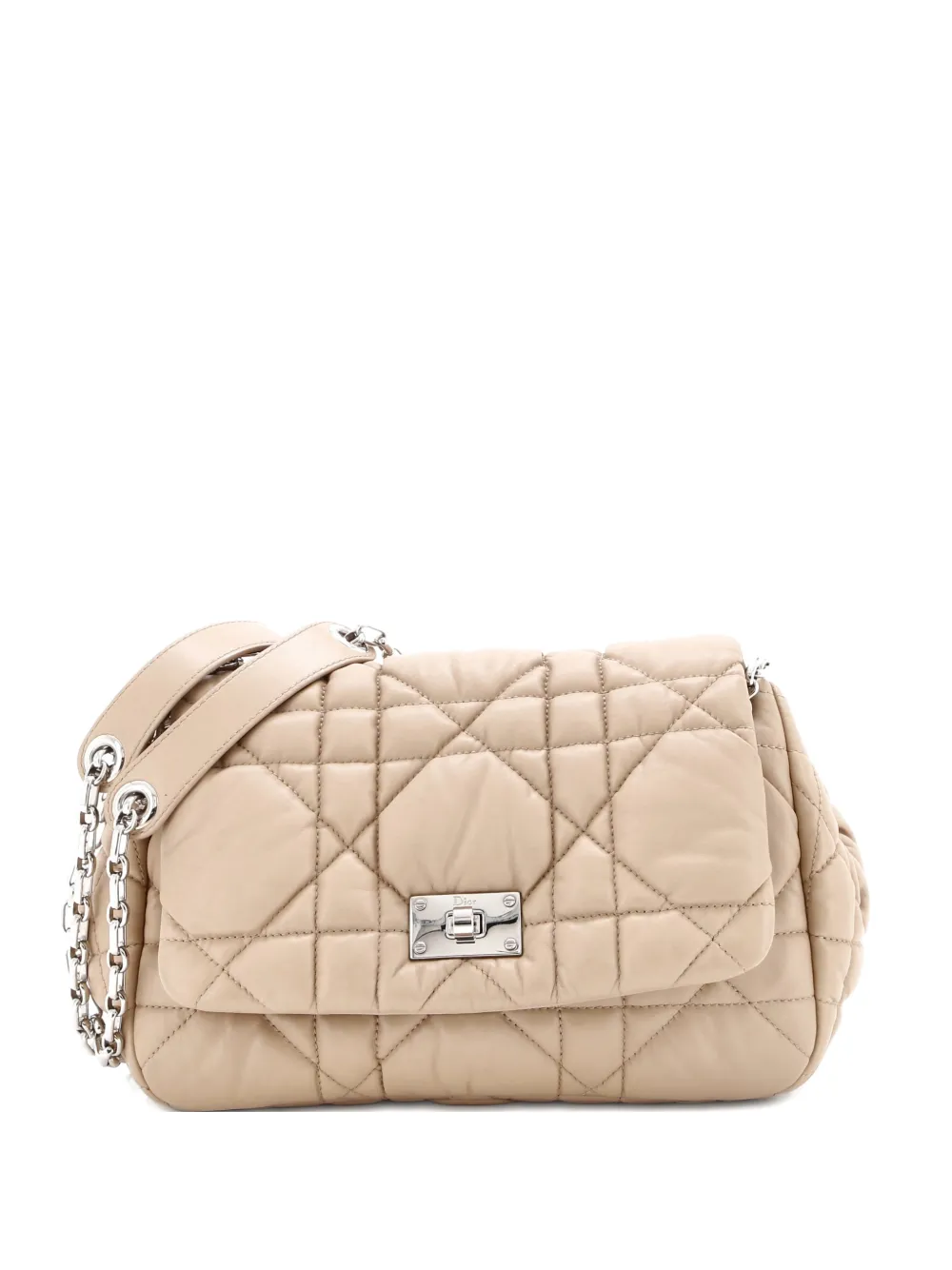 Pre-owned Dior Milly La Foret Handbag Cannage Quilt Lambskin Small Shoulder Bag In Neutral