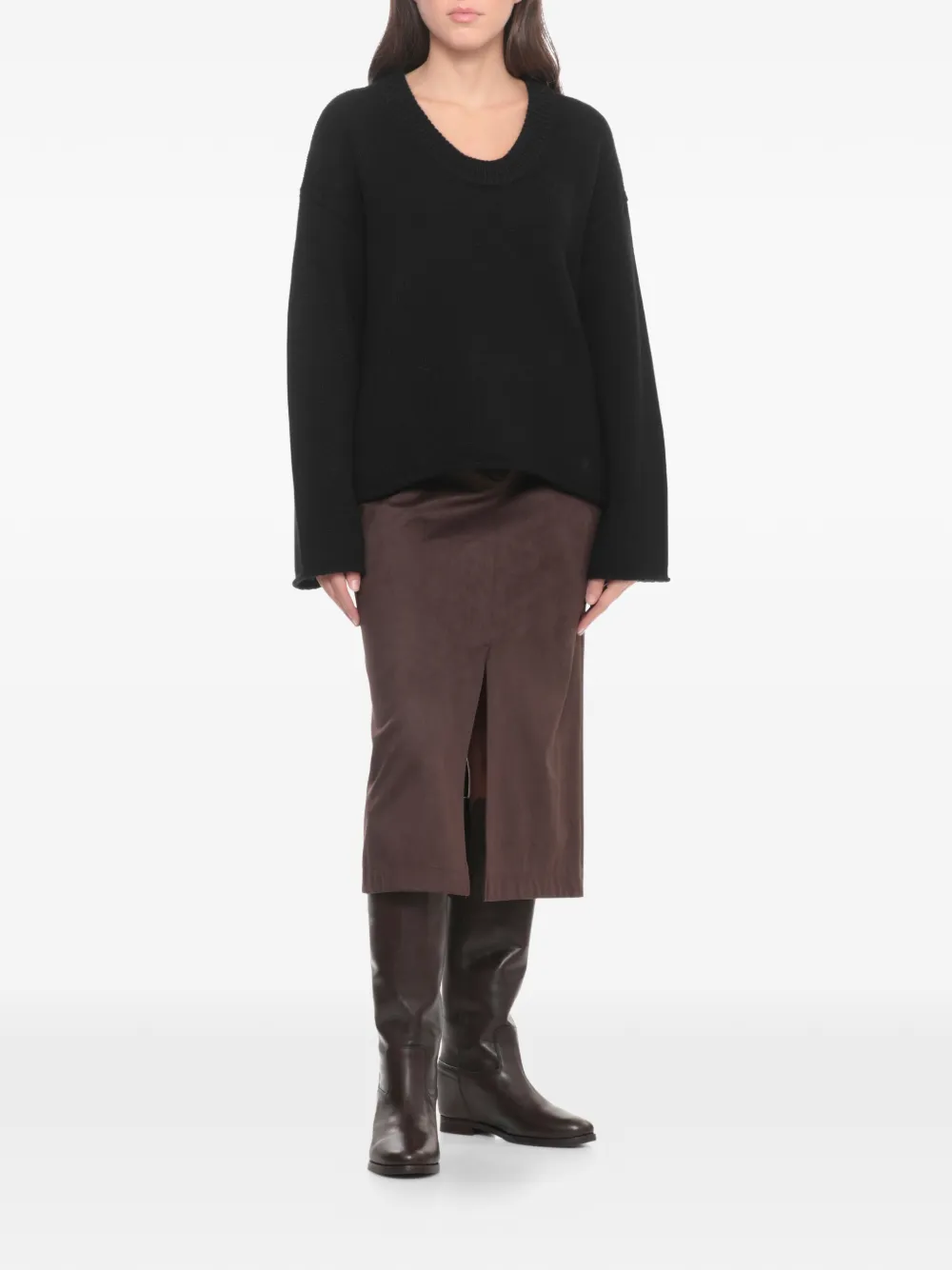 Julie Dee Laarzen met ronde neus en split aan de zijkant Bruin