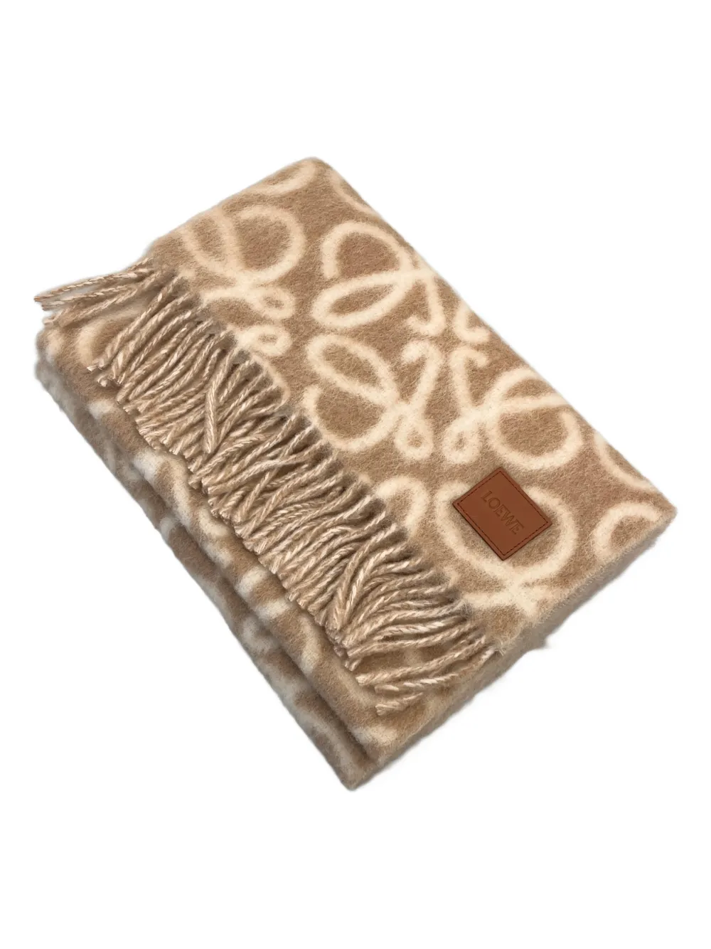 LOEWE anagram-pattern fringed scarf - Neutrals
