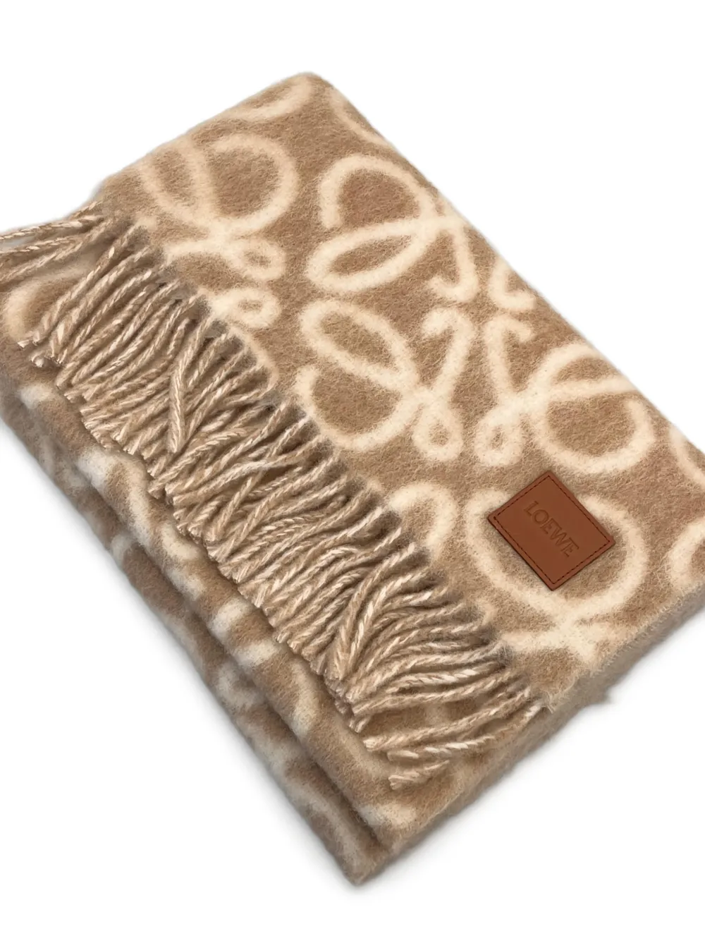 LOEWE Sjaal met anagrampatroon en franje - Beige