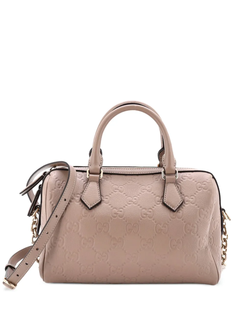 Gucci Pre-Owned Emblem Boston Bag GG Embossed Leather Medium crossbody bag - Toni neutri