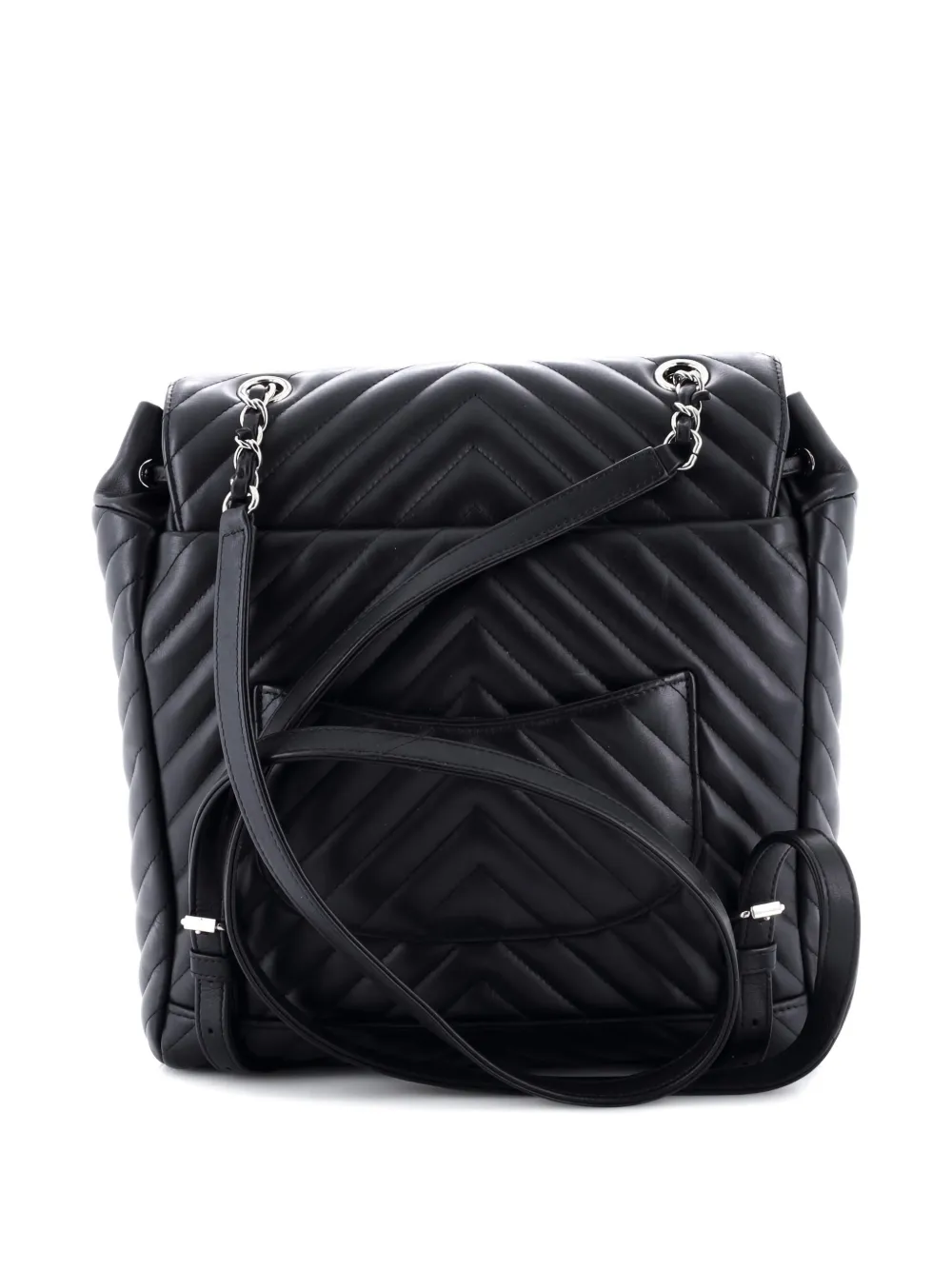 Pre-owned Chanel Urban Spirit Chevron Leather Large Backpack In Black
