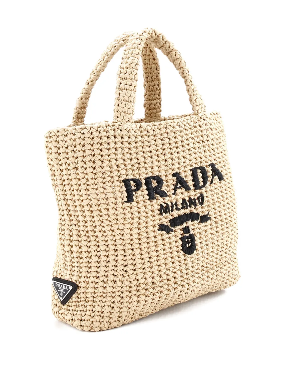 PRADA Pre-owned Logo Raffia Small Tote Bag In Neutral