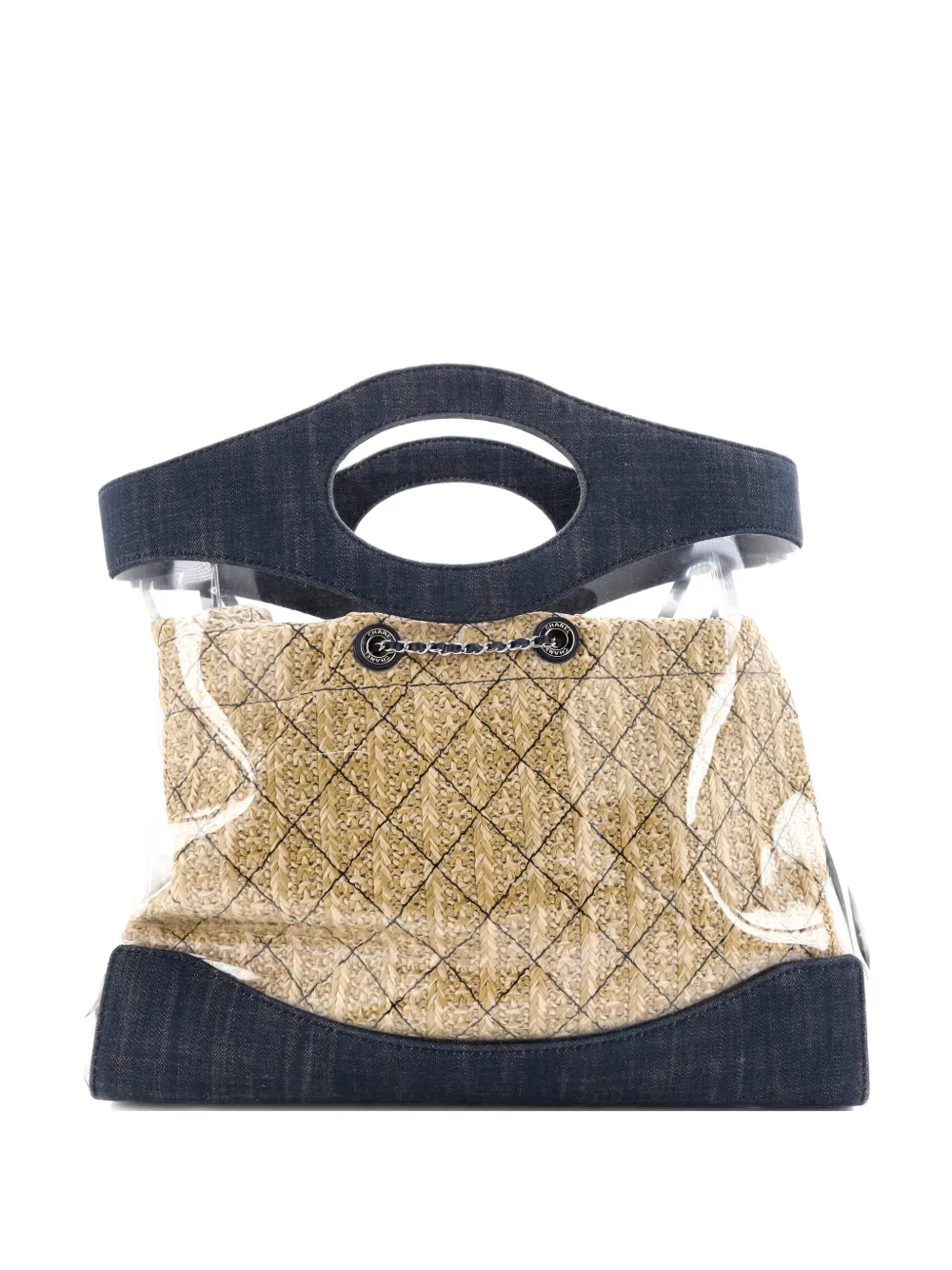 Pre-owned Chanel 31 Shopping Bag Pvc And Denim Large Tote Bag In Blue