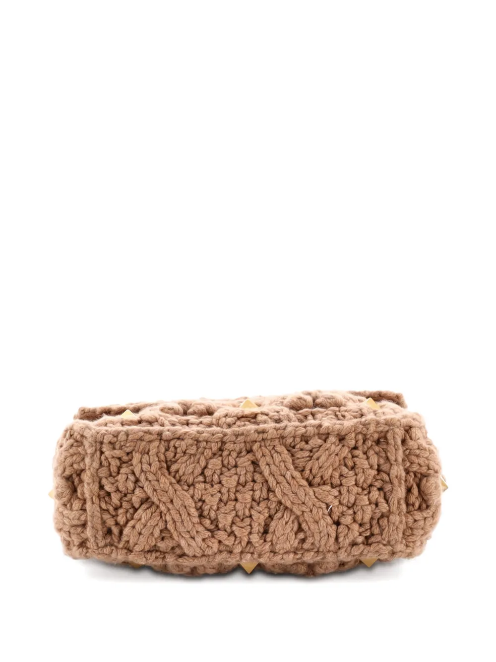 VALENTINO GARAVANI Pre-owned Roman Stud Flap Bag Quilted Knit Medium Shoulder Bag In Brown