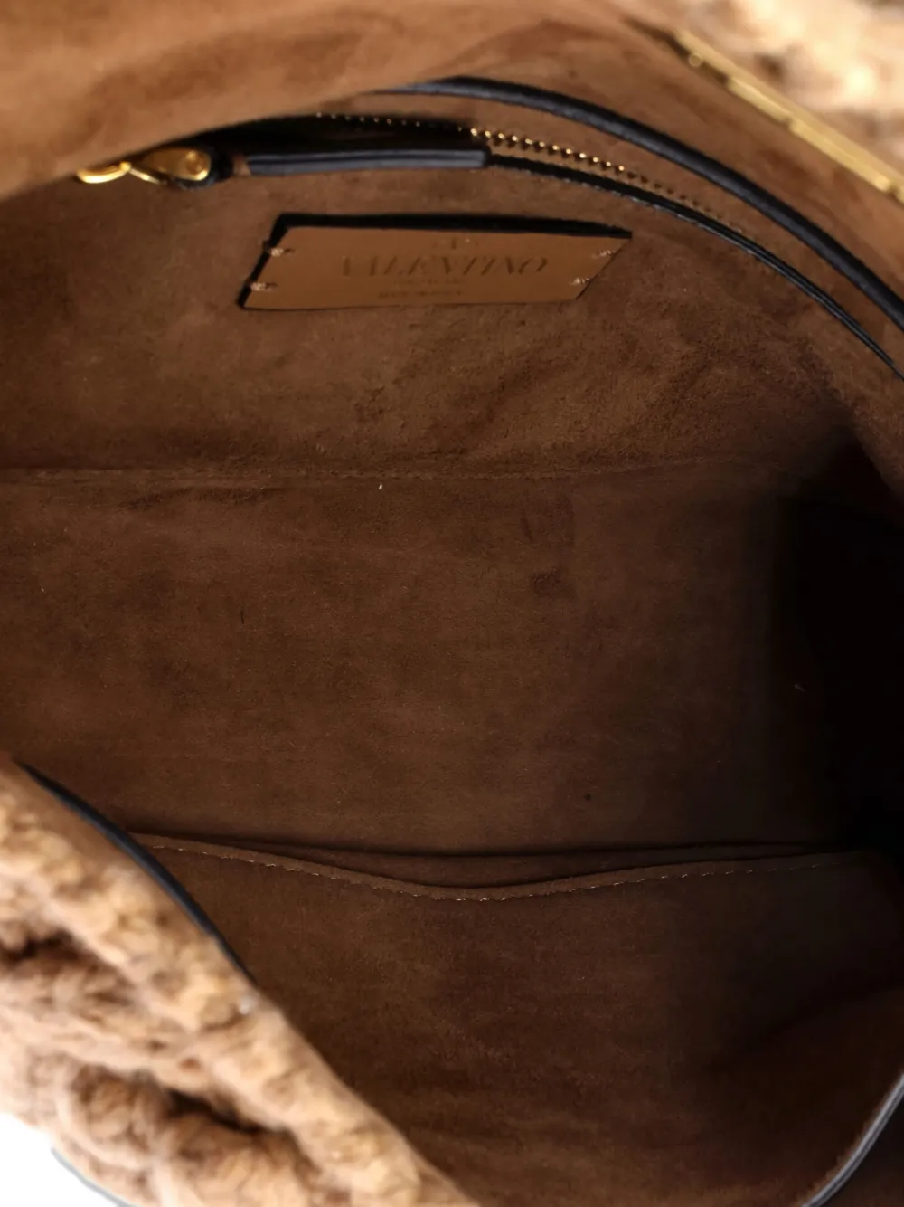 VALENTINO GARAVANI Pre-owned Roman Stud Flap Bag Quilted Knit Medium Shoulder Bag In Brown