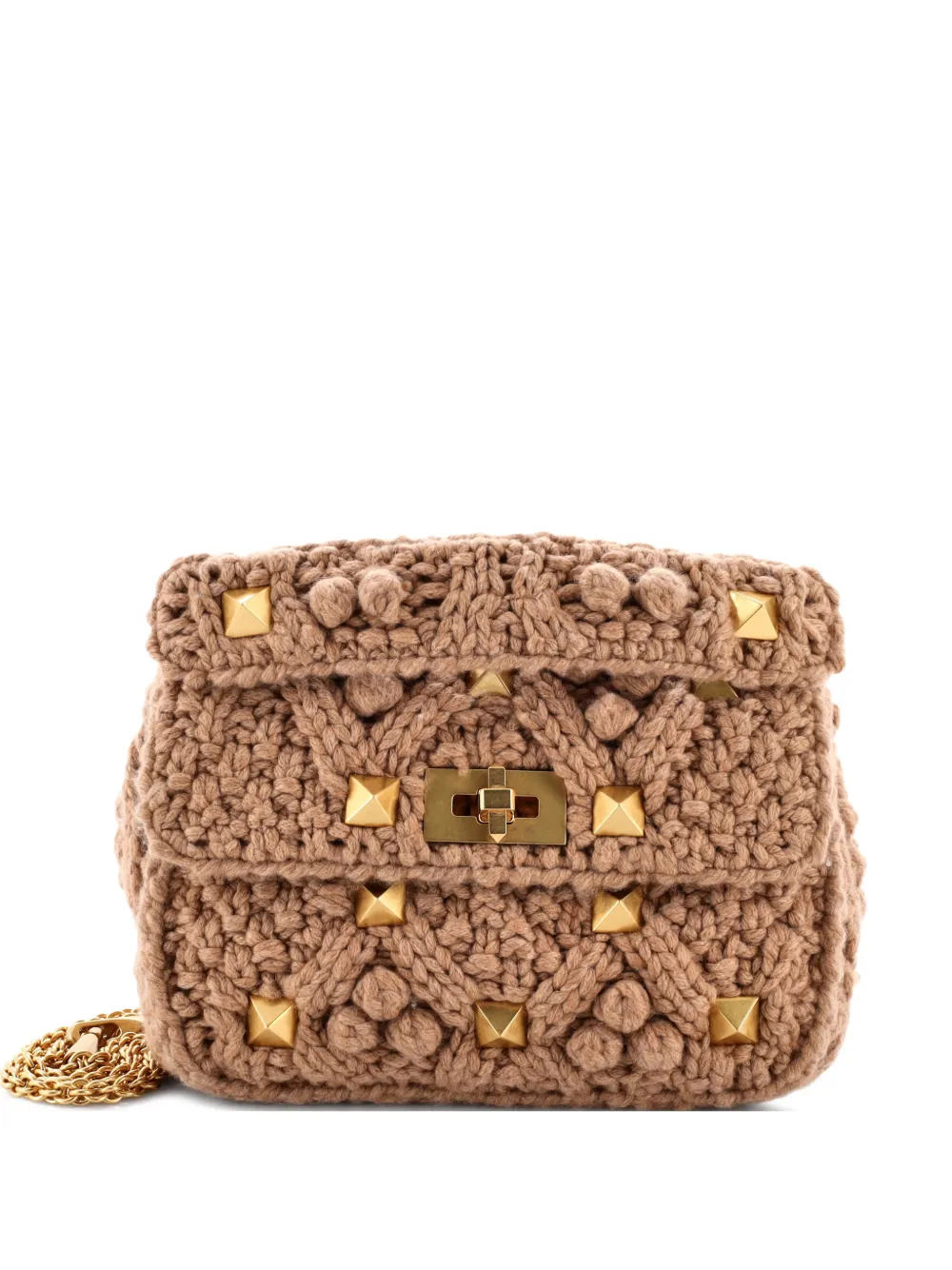 Valentino Garavani Pre-Owned Roman Stud Flap Bag Quilted Knit Medium shoulder bag - Marrone