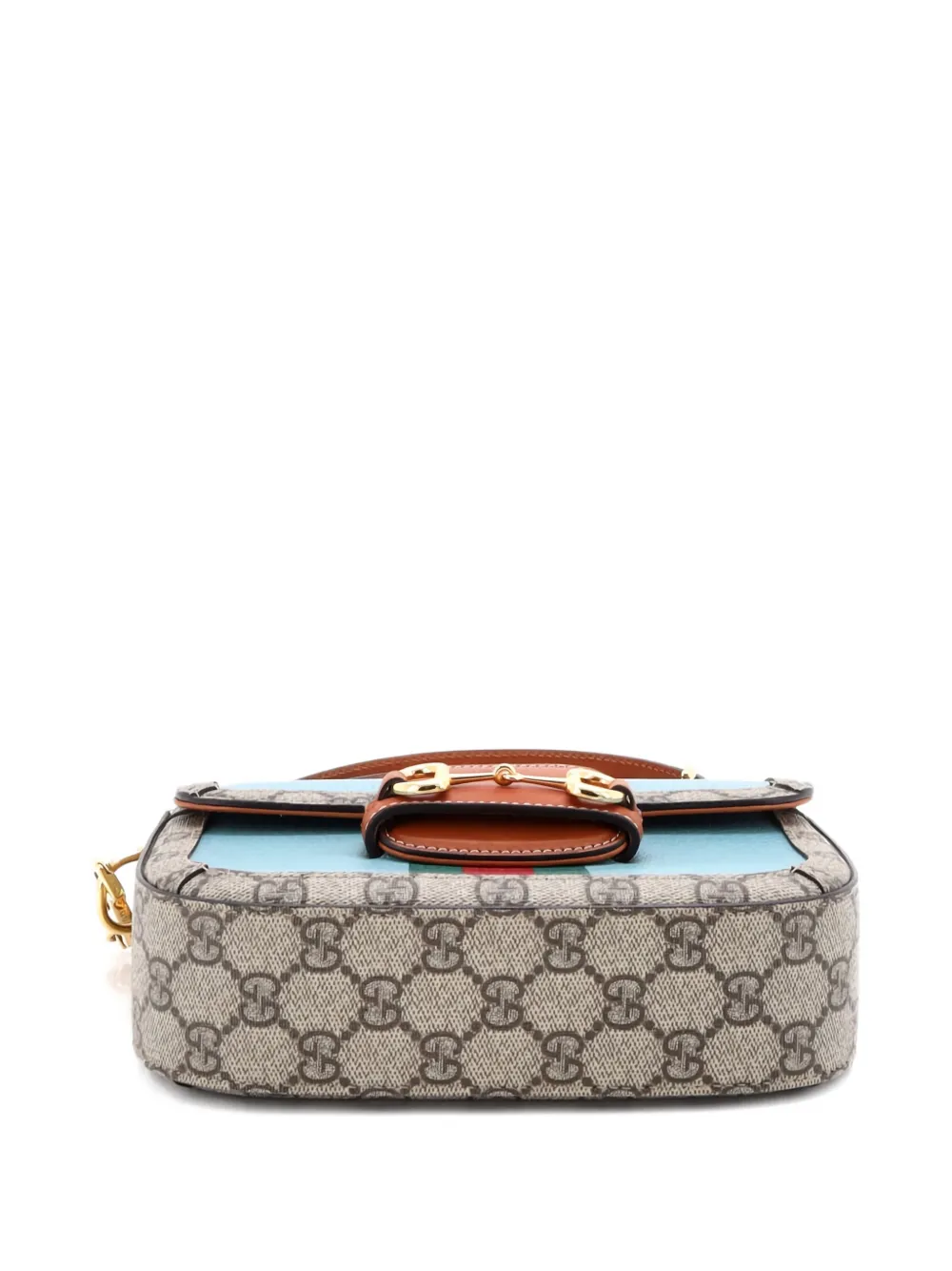 GUCCI Pre-owned Horsebit 1955 Shoulder Bag Leather With Gg Coated Canvas Mini Crossbody Bag In Blue