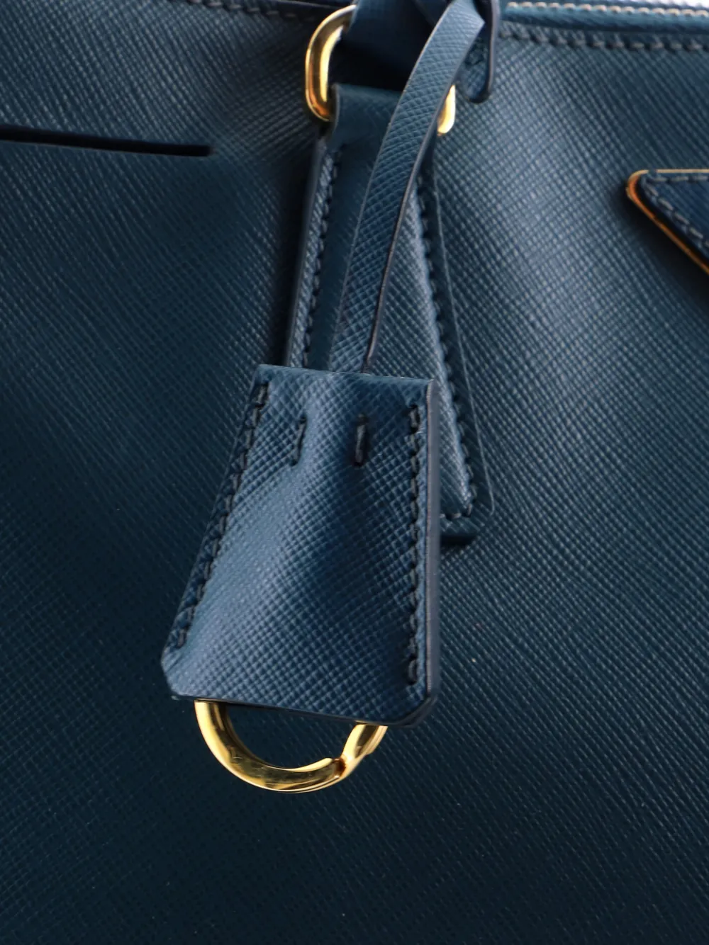 Pre-owned Prada Double Zip Lux Saffiano Leather Small Tote Bag In Green