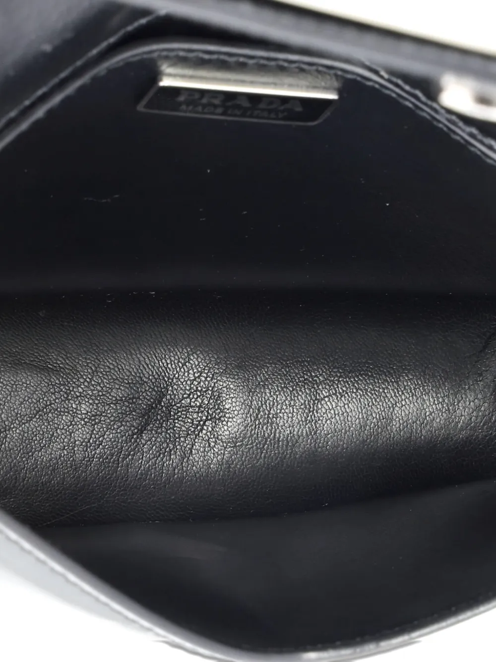 PRADA Pre-owned Maxi Triangle Logo Chain Flap Bag Brushed Leather Small Crossbody Bag In Black