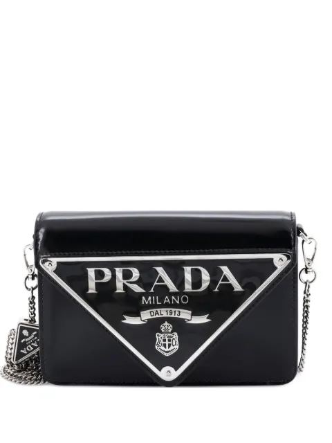 Prada Pre-Owned Maxi Triangle Logo Chain Flap Bag Brushed Leather Small crossbody bag