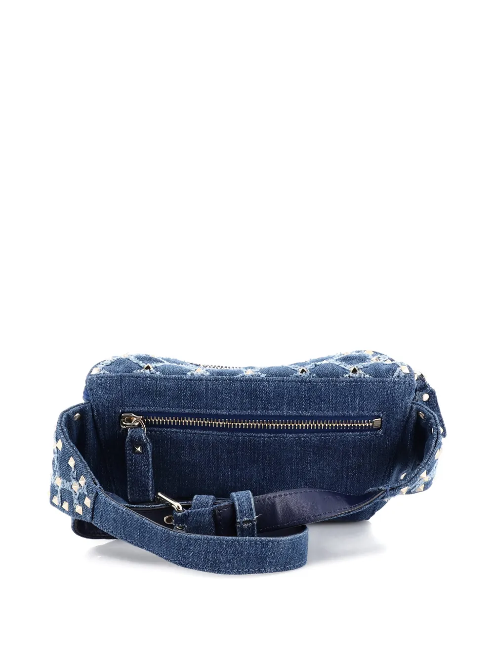 Pre-owned Valentino Garavani Rockstud Spike Quilted Denim Belt Bag In Blue
