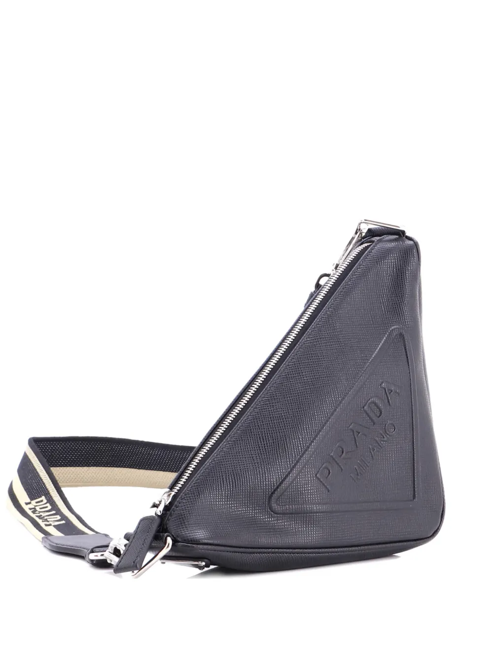 Prada Pre-Owned Triangle Logo Zip Soft Leather Small crossbody bag - Nero