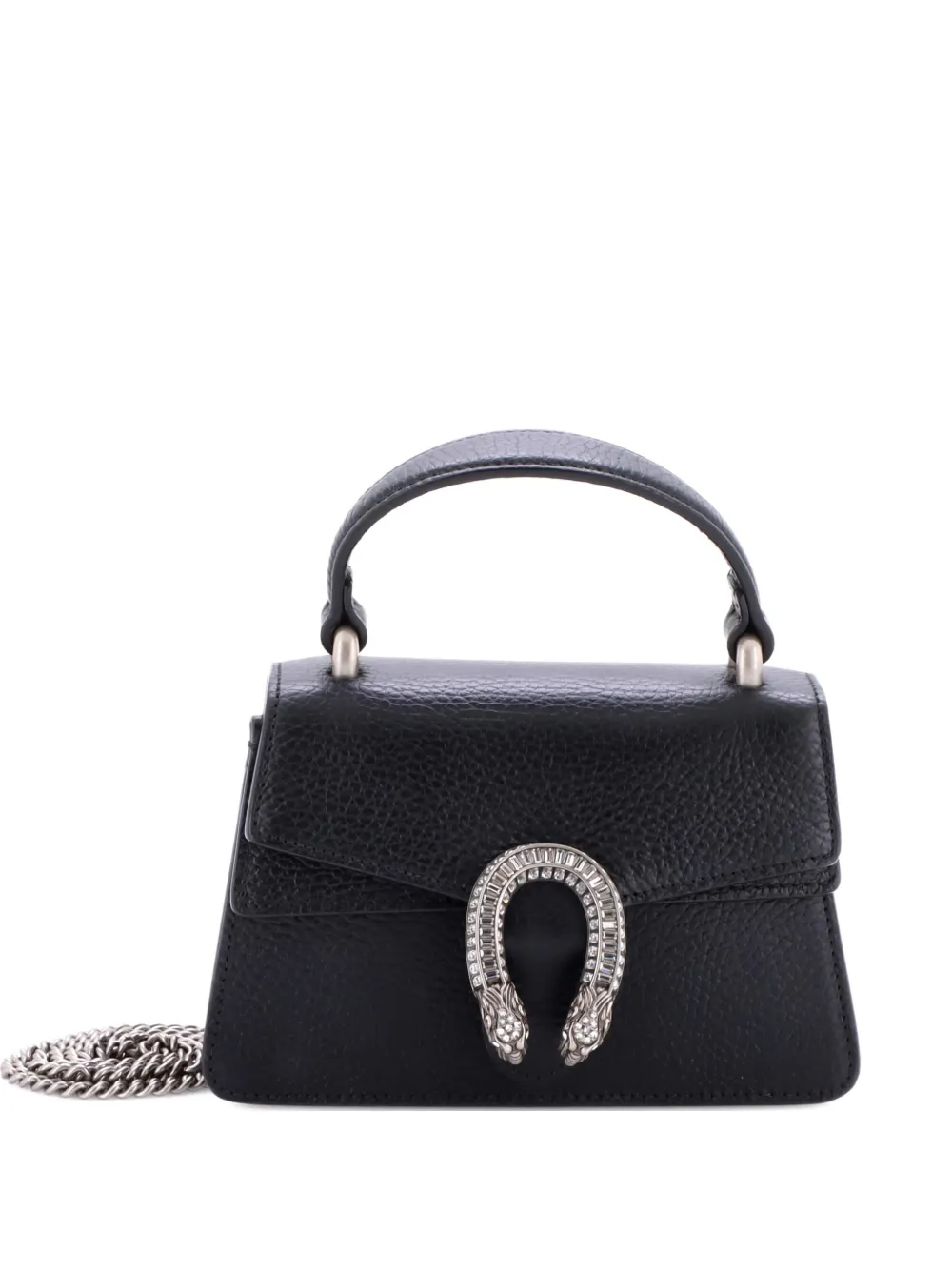 Pre-owned Gucci Dionysus Top Handle Bag Leather With Crystals Mini Satchel In Black