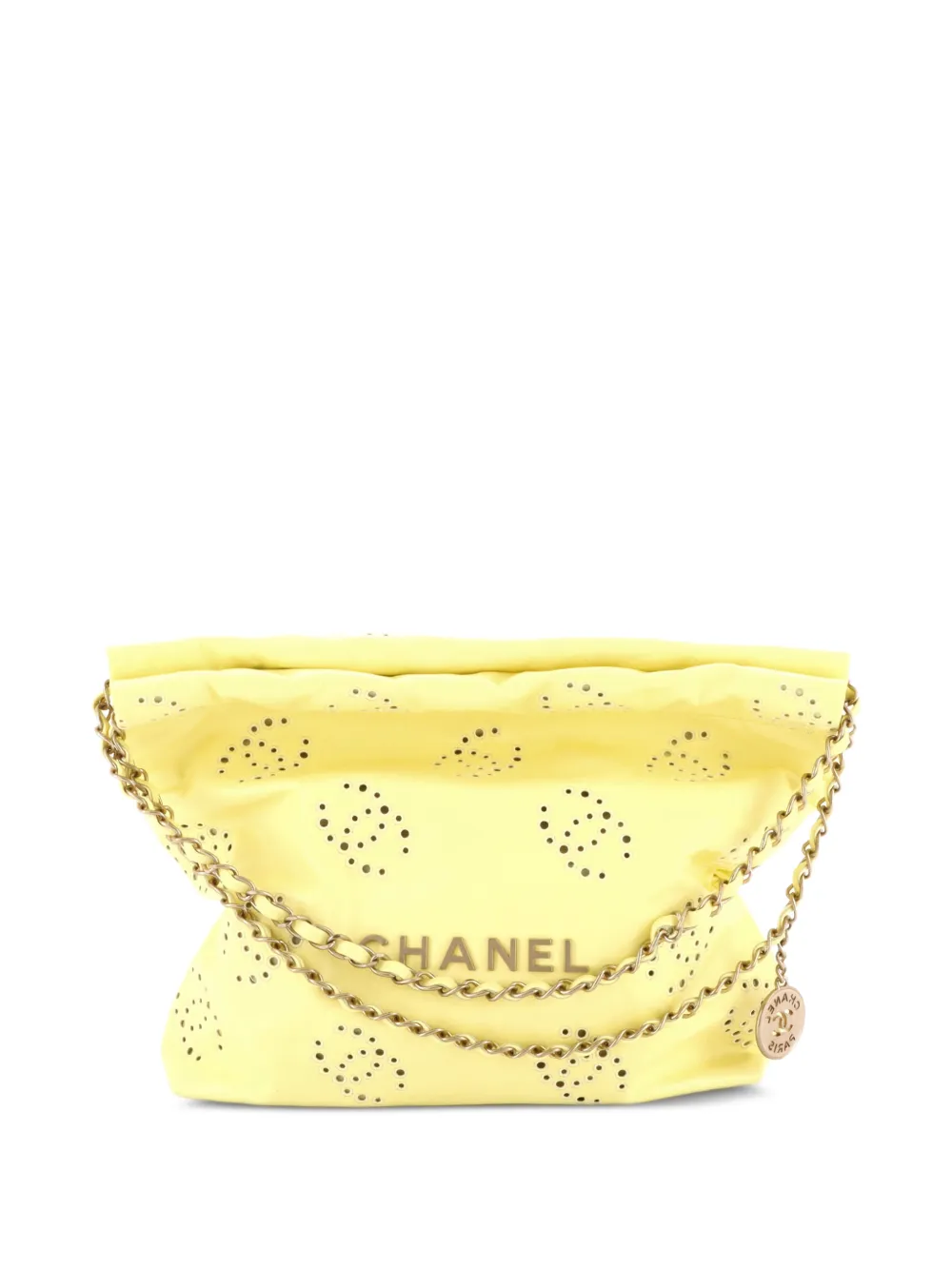 CHANEL Pre-Owned 22 Chain CC Eyelet Embroidered Calfskin Small hobo bag - Giallo