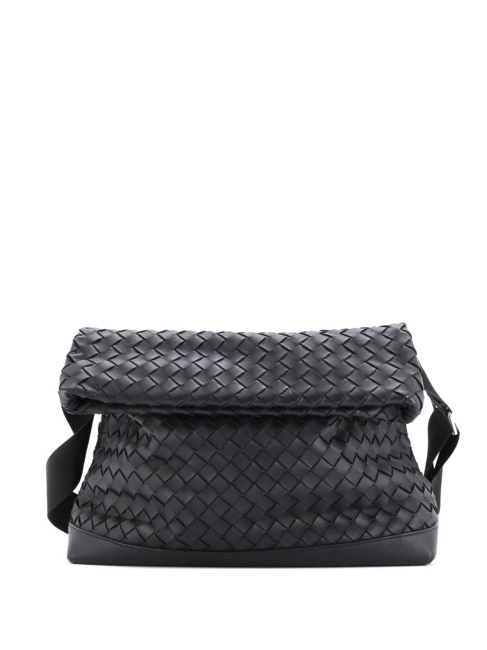 Bottega Veneta Pre-Owned Classic Fold Over Messenger Bag Intrecciato Leather Large crossbody bag - Nero