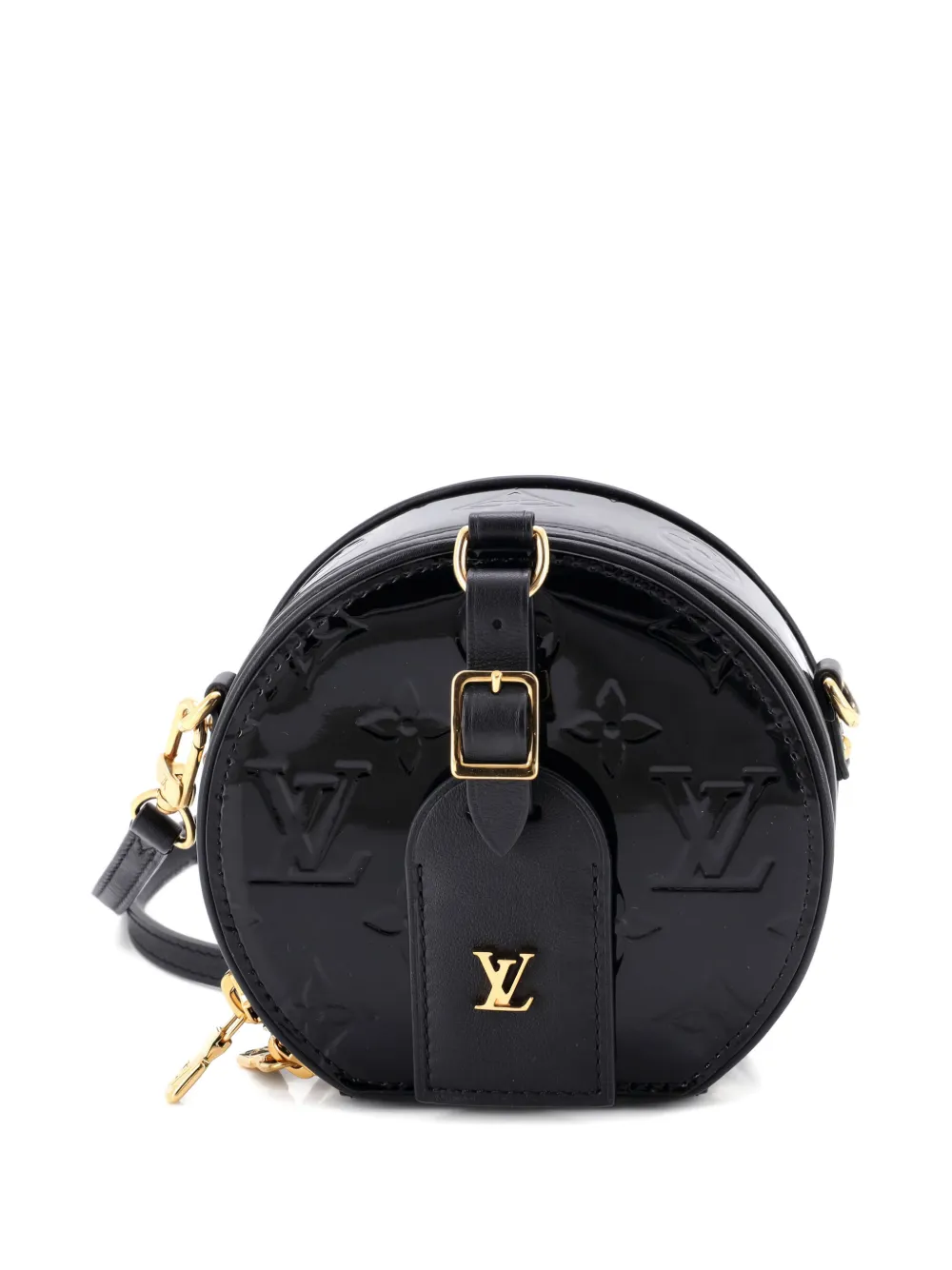 Pre-owned Louis Vuitton Mini Boite Chapeau Bag Monogram Vernis Crossbody Bag In Black