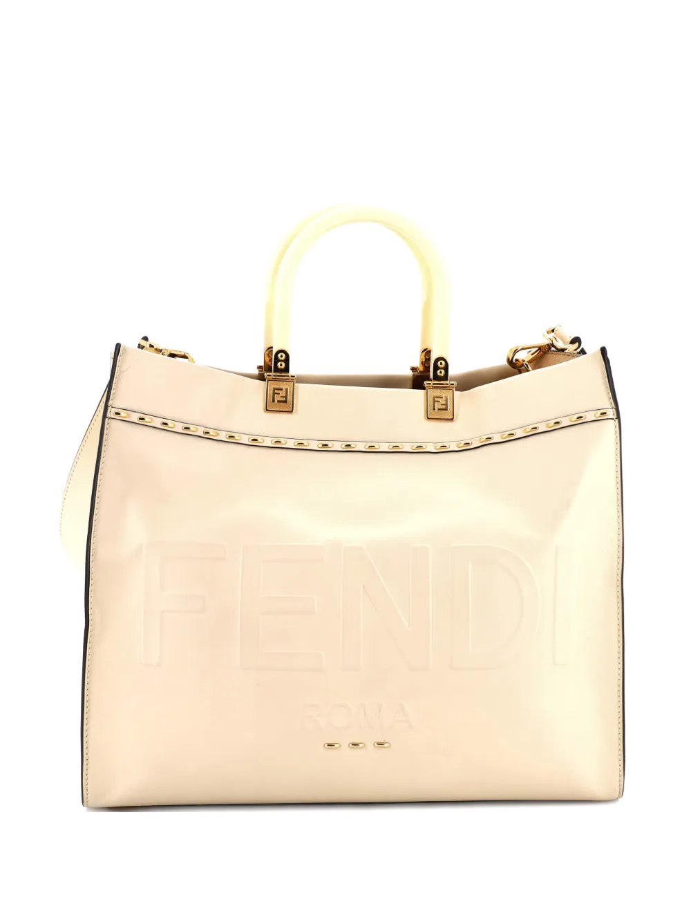 Pre-owned Fendi Sunshine Shopper Leather Medium Tote Bag In Neutral
