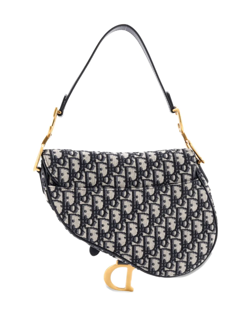 Pre-owned Dior Saddle Handbag Oblique Canvas Medium Shoulder Bag In Blue