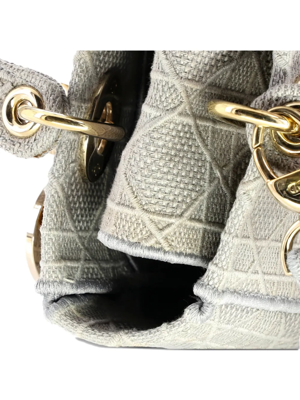 Pre-owned Dior Lady D-lite Bag Cannage Embroidered Canvas Medium Satchel In Gray