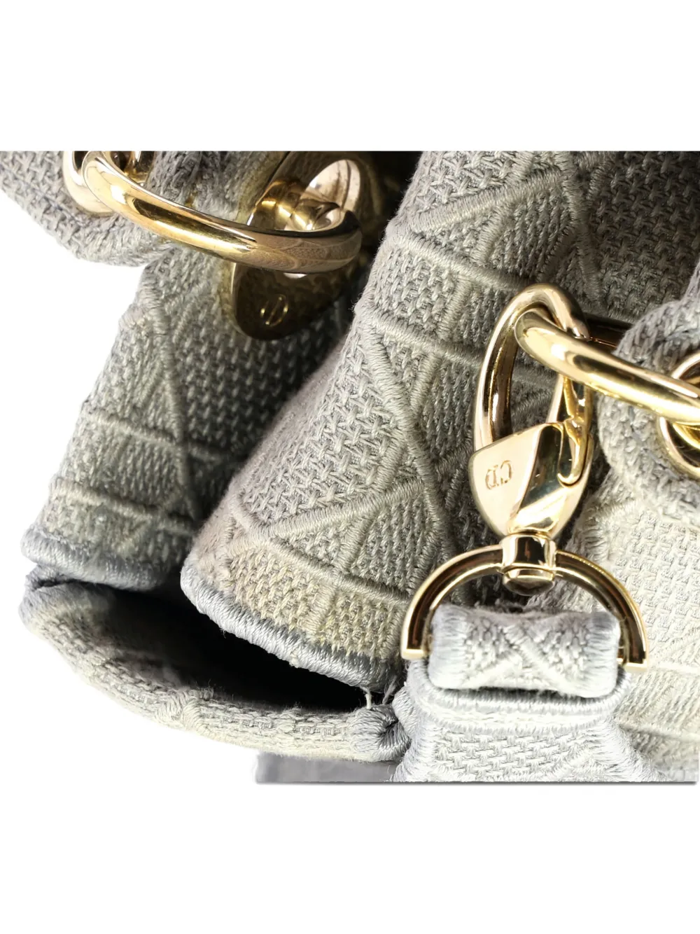 Pre-owned Dior Lady D-lite Bag Cannage Embroidered Canvas Medium Satchel In Gray
