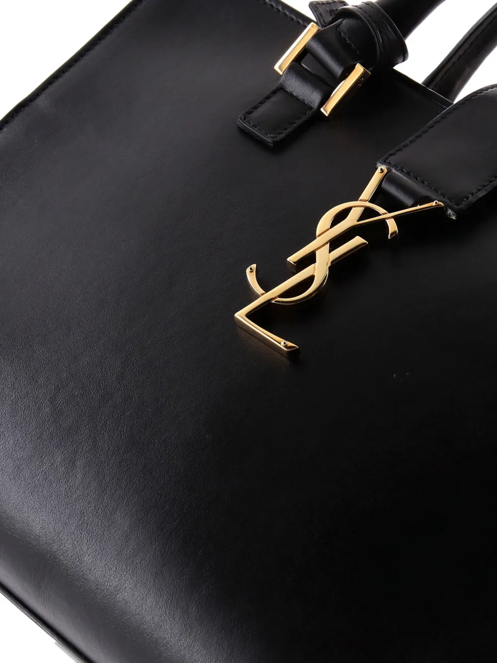 Pre-owned Saint Laurent Monogram Cabas Leather Small Satchel In Black