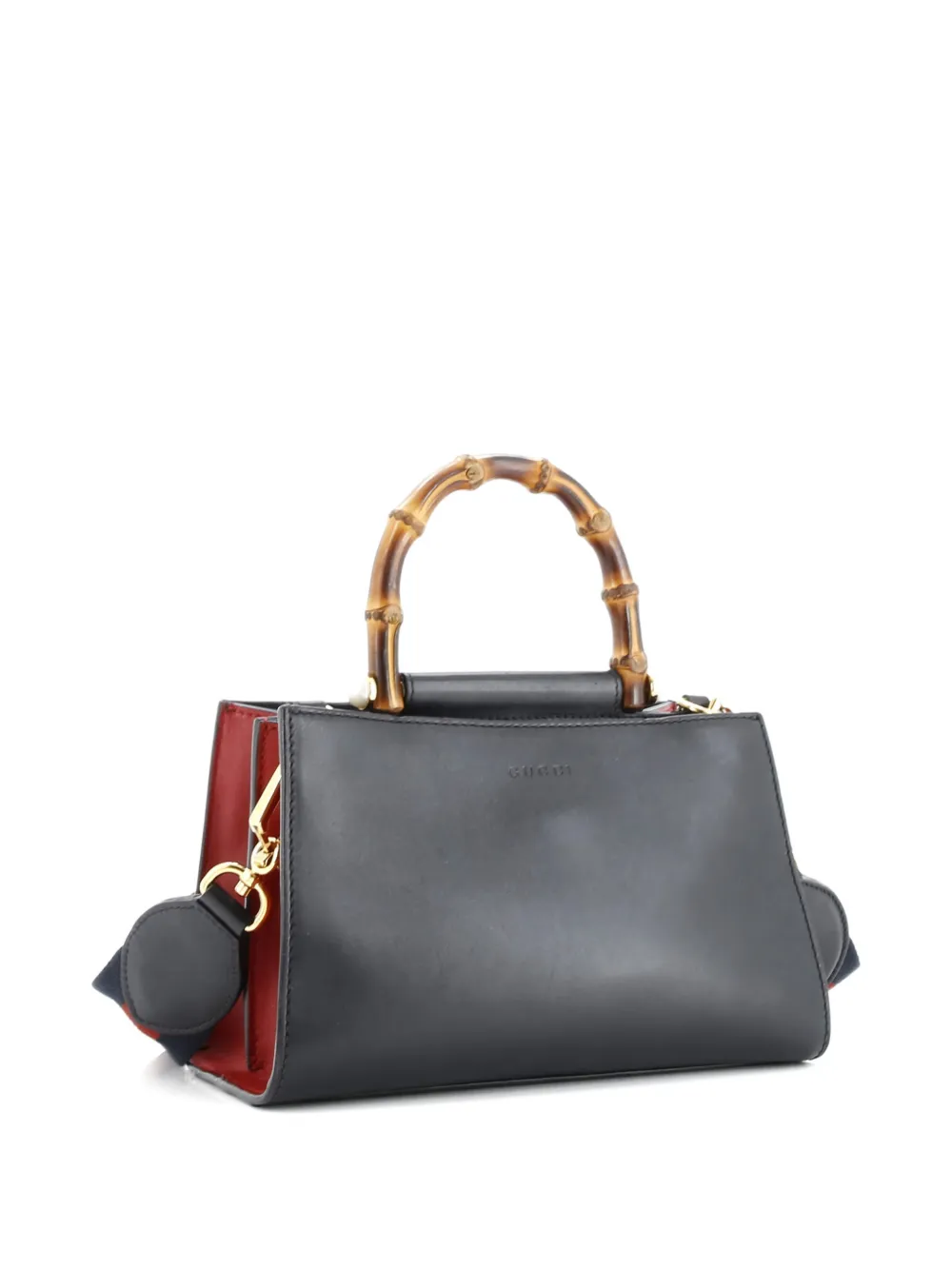 Pre-owned Gucci Nymphaea Top Handle Bag Leather Mini Satchel In Black