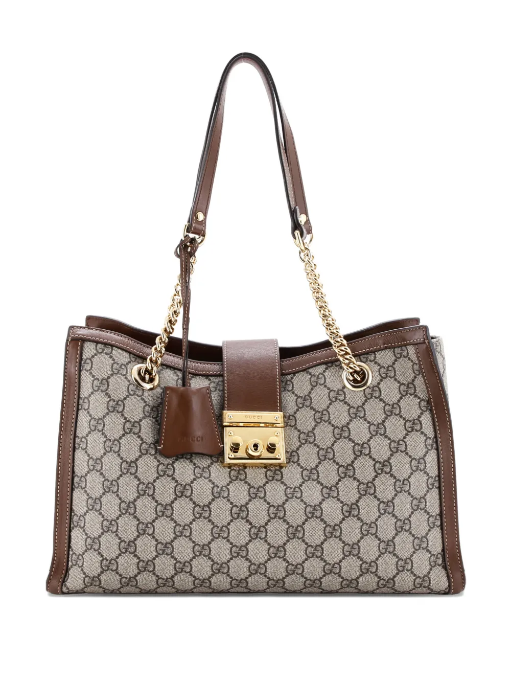 Gucci Pre-Owned Padlock Chain GG Coated Canvas with Leather Medium tote bag - Marrone
