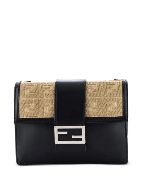 Fendi Pre-Owned Flat Baguette Leather with Zucca Jacquard Medium crossbody bag