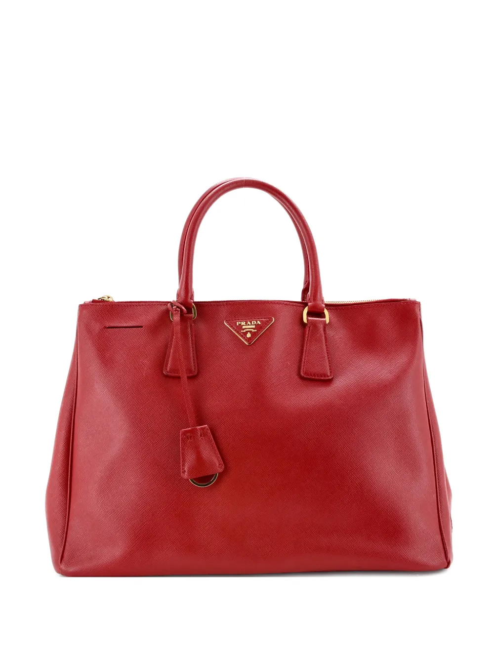Pre-owned Prada Double Zip Lux Saffiano Leather Large Tote Bag In Red