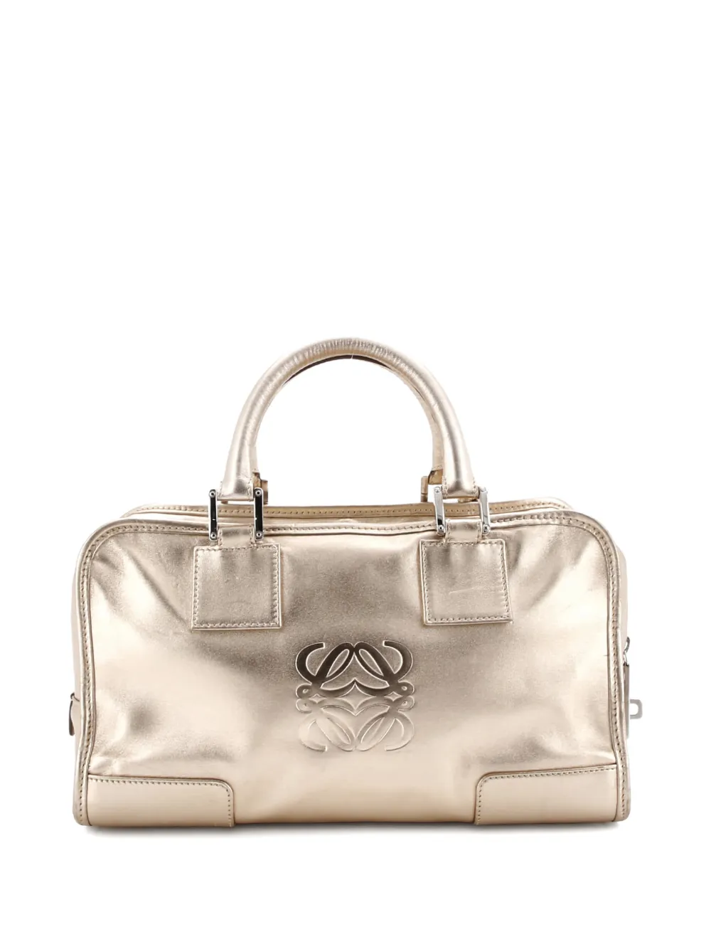 Pre-owned Loewe Amazona Bag Embossed Leather 28 Satchel In Gold