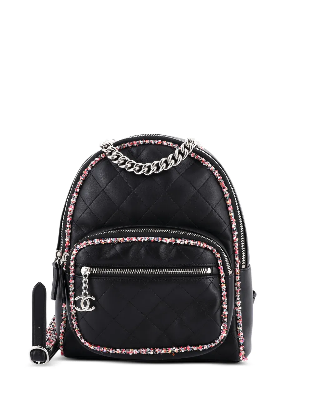CHANEL Pre-Owned Elegant Trim Quilted Leather with Tweed Small backpack - Nero