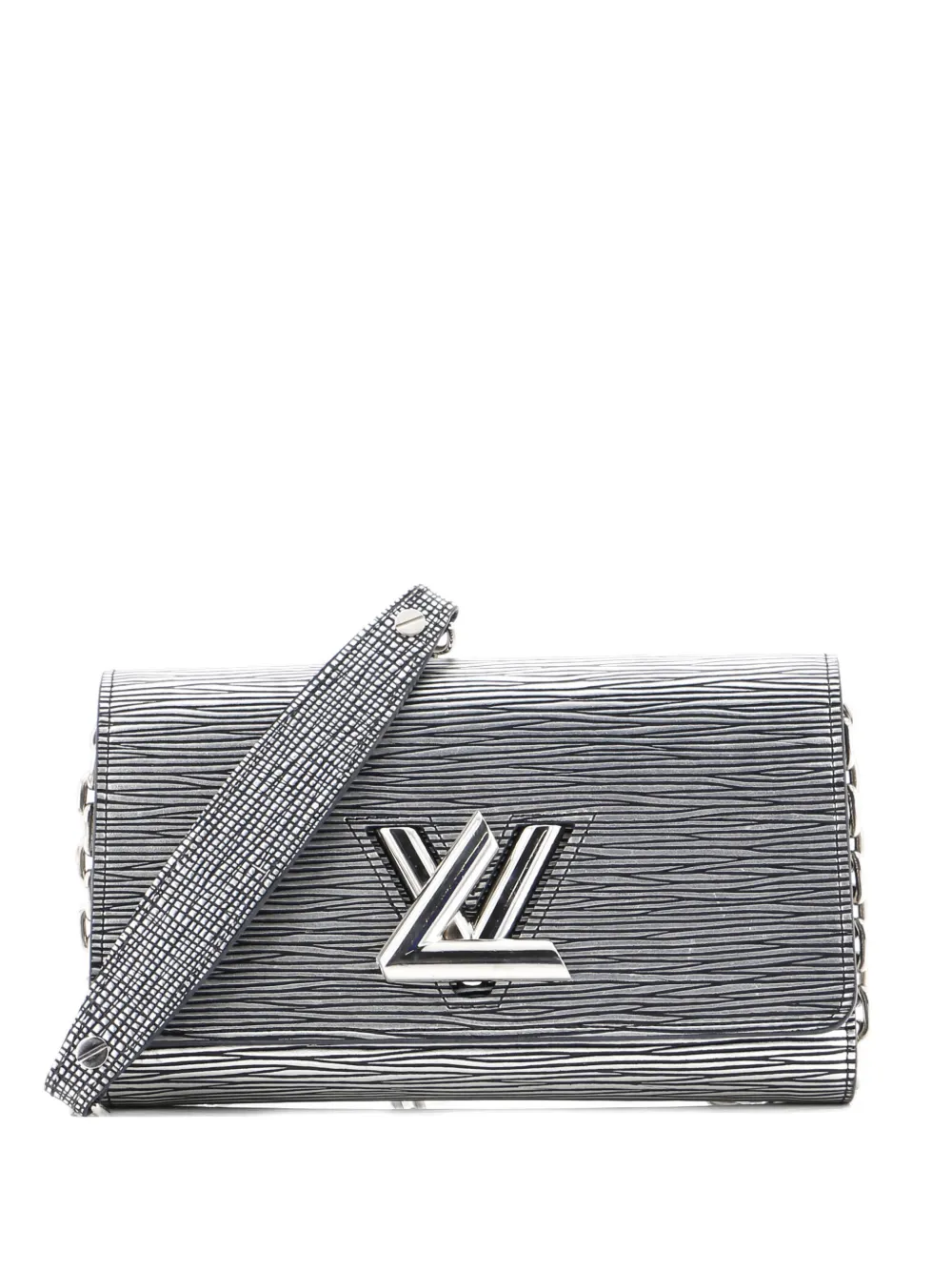 Pre-owned Louis Vuitton Twist Chain Wallet Epi Leather Crossbody Bag In Silver