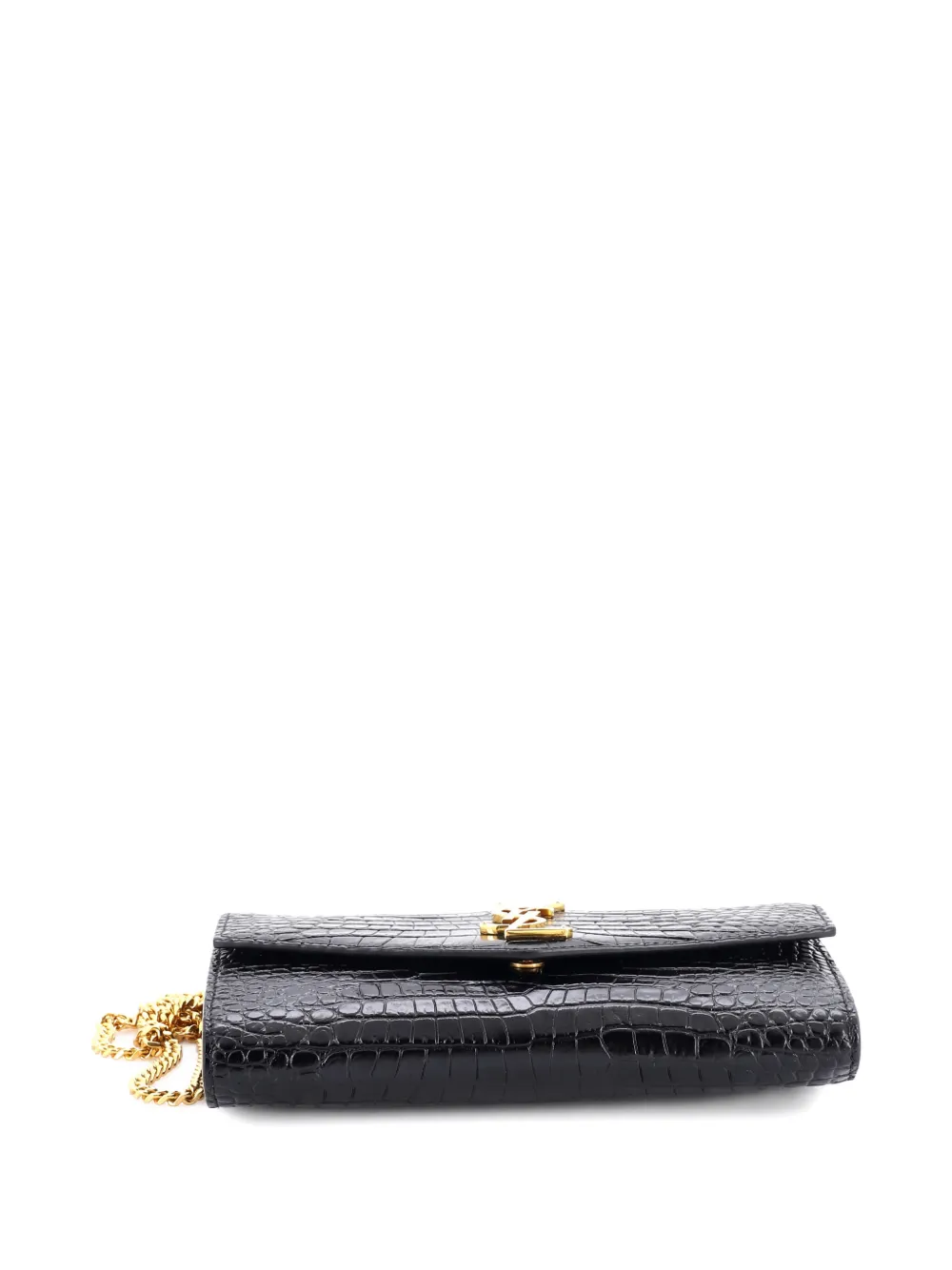 SAINT LAURENT Pre-owned Uptown Chain Wallet Crocodile Embossed Leather Crossbody Bag In Black