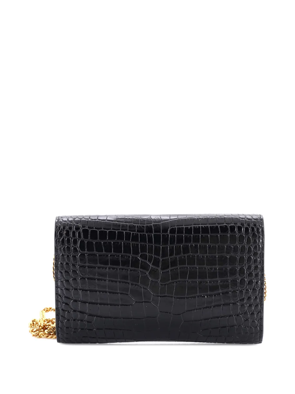 Pre-owned Saint Laurent Uptown Chain Wallet Crocodile Embossed Leather Crossbody Bag In Black