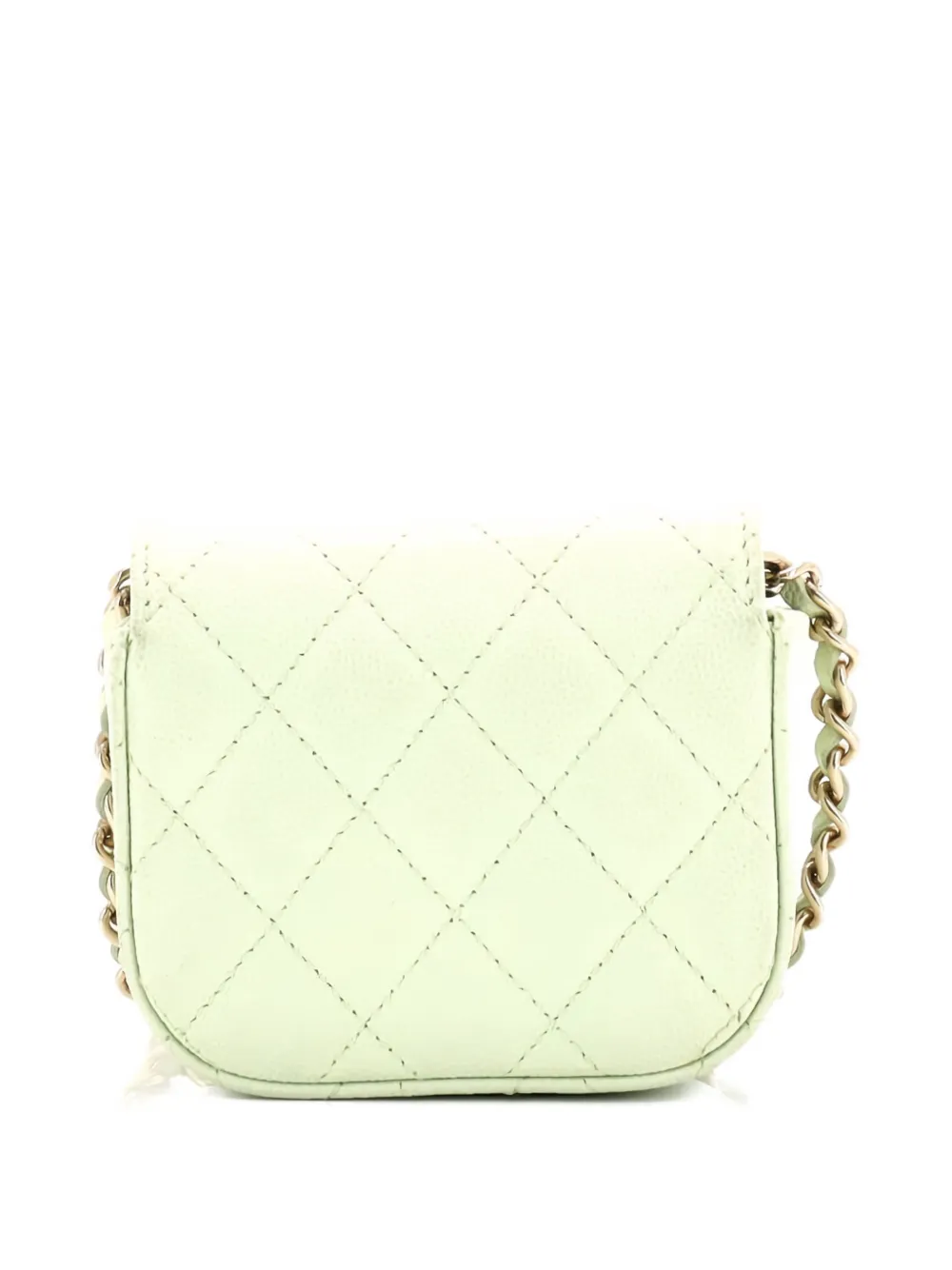 Pre-owned Chanel Classic Square Flap With Chain Quilted Caviar Mini Clutch Bag In Green